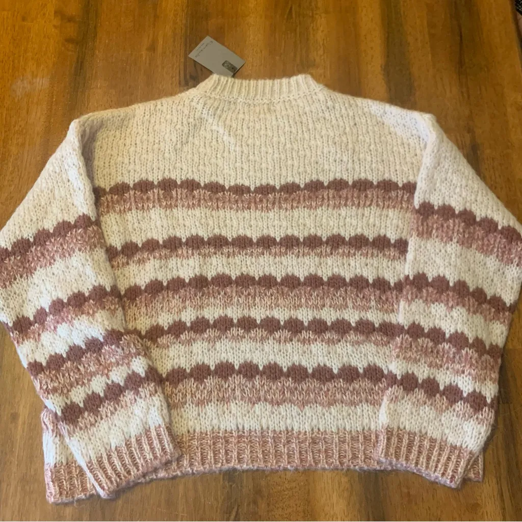 Elsamanda NWT Sweater L Beige/burgundy Stripe Italian Alpaca/wool Blend Warm Size L - Image 7