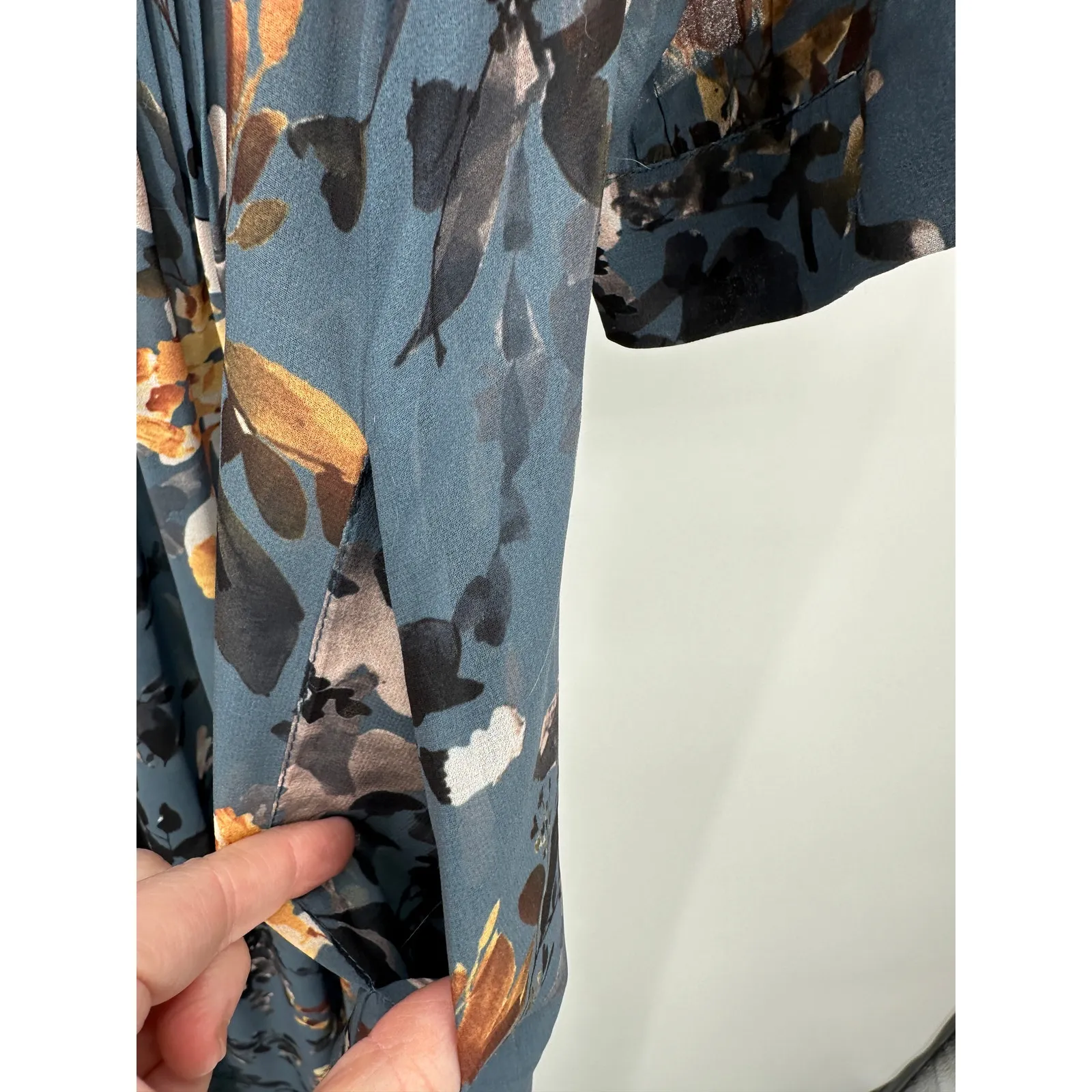 Wayward Fancies Pintuck Pleat Floral Print Georgette Shirtdress Women 2X Sheer Blue - Image 9