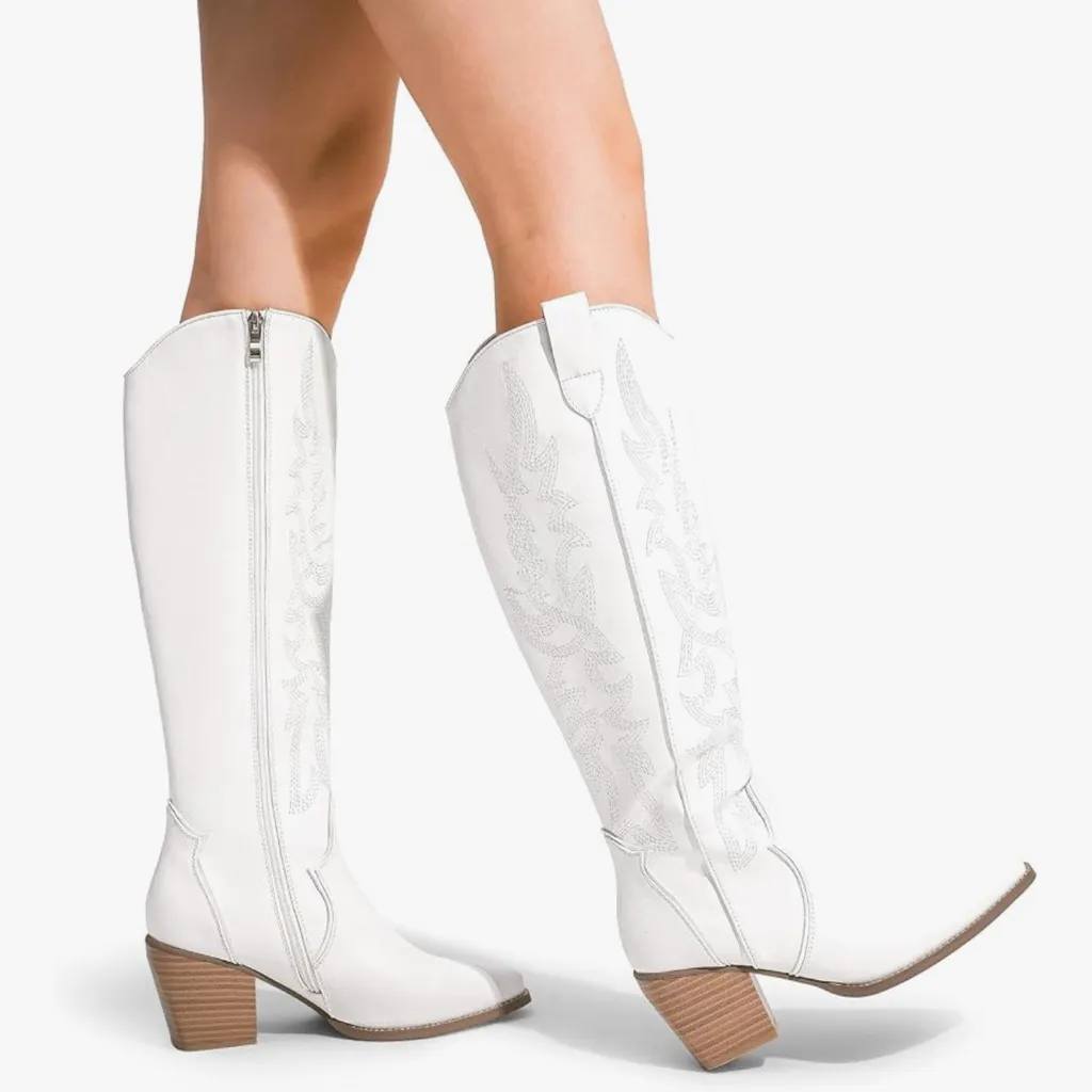 New DREAM PAIRS White Tall Western Cowboy Boots in Size 10 - Image 7