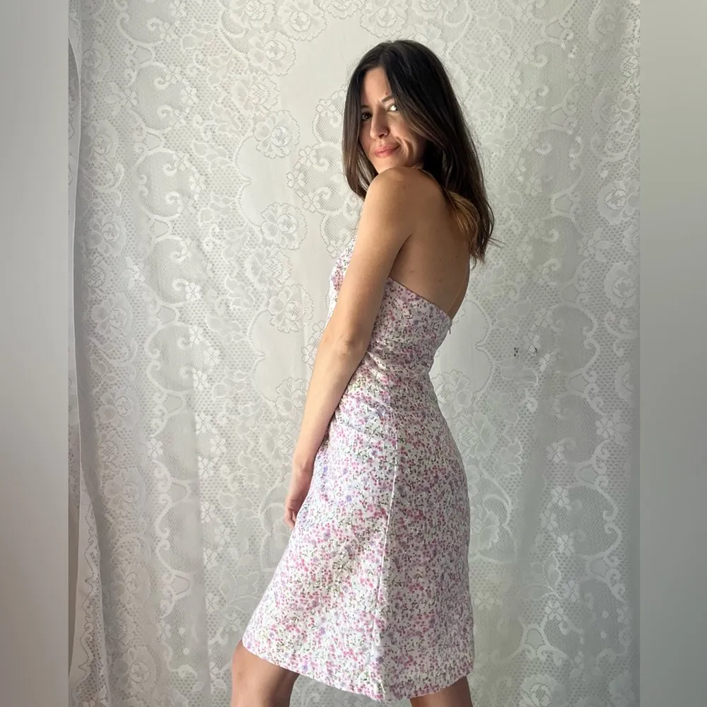 Y2K Alyn Paige Embroidered Flower Halter Slip Lined  Dress Tagged Size 7/8 - Image 2