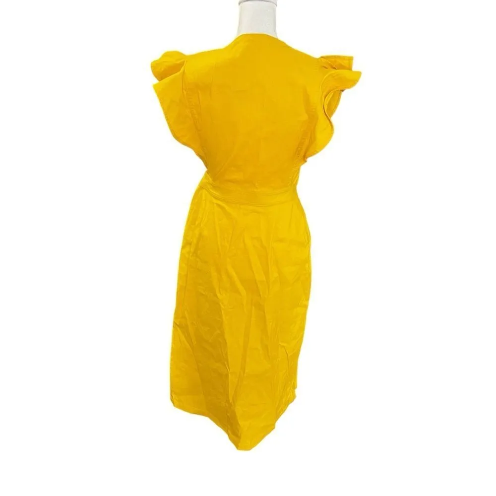 A.L.C.  Walker Yellow Linen Belted Wrap Midi Dress 4 - Image 11