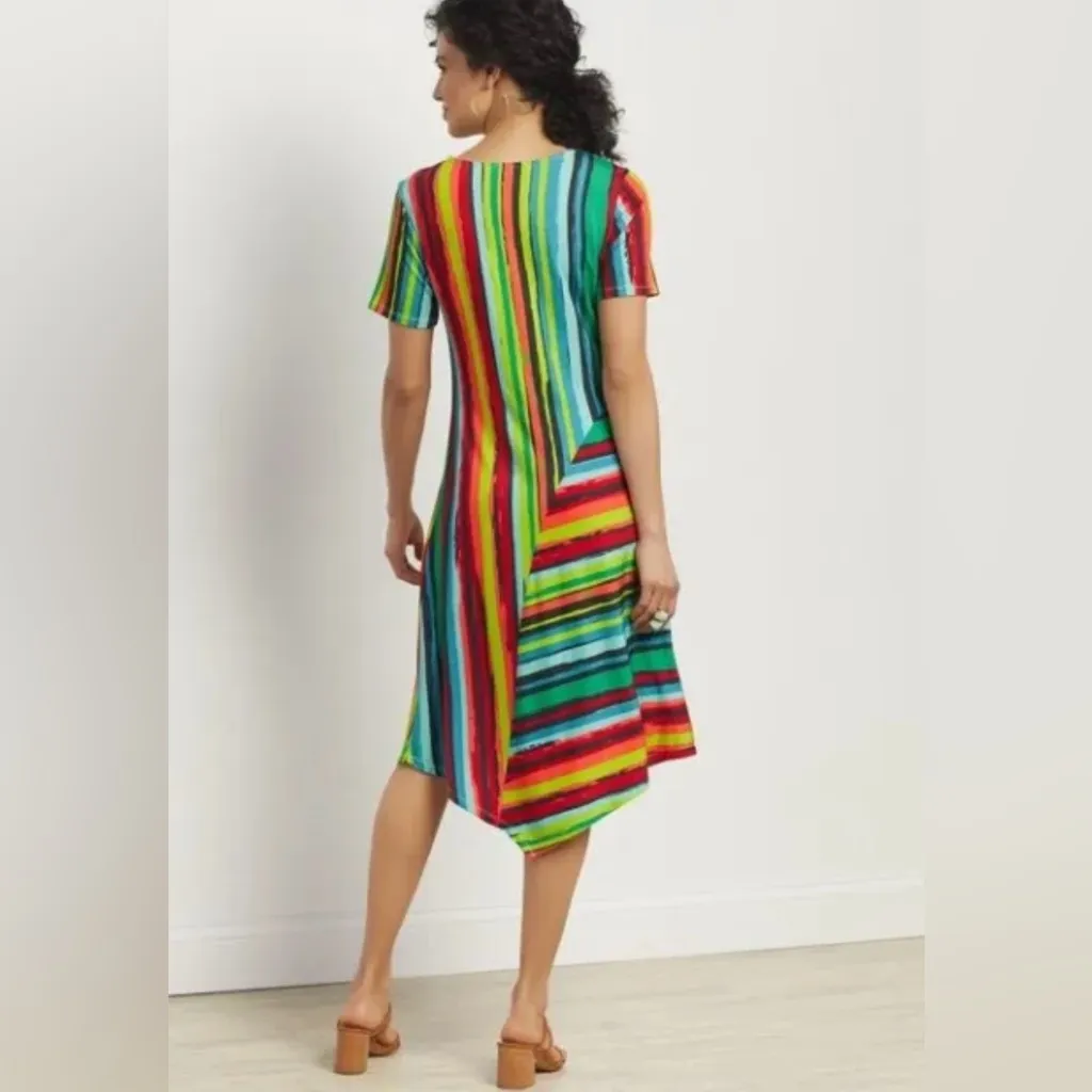 SOFT SURROUNDINGS Happy Place Tropics Multi Stripe Asymmetrical Cruise Dress XL - Image 3