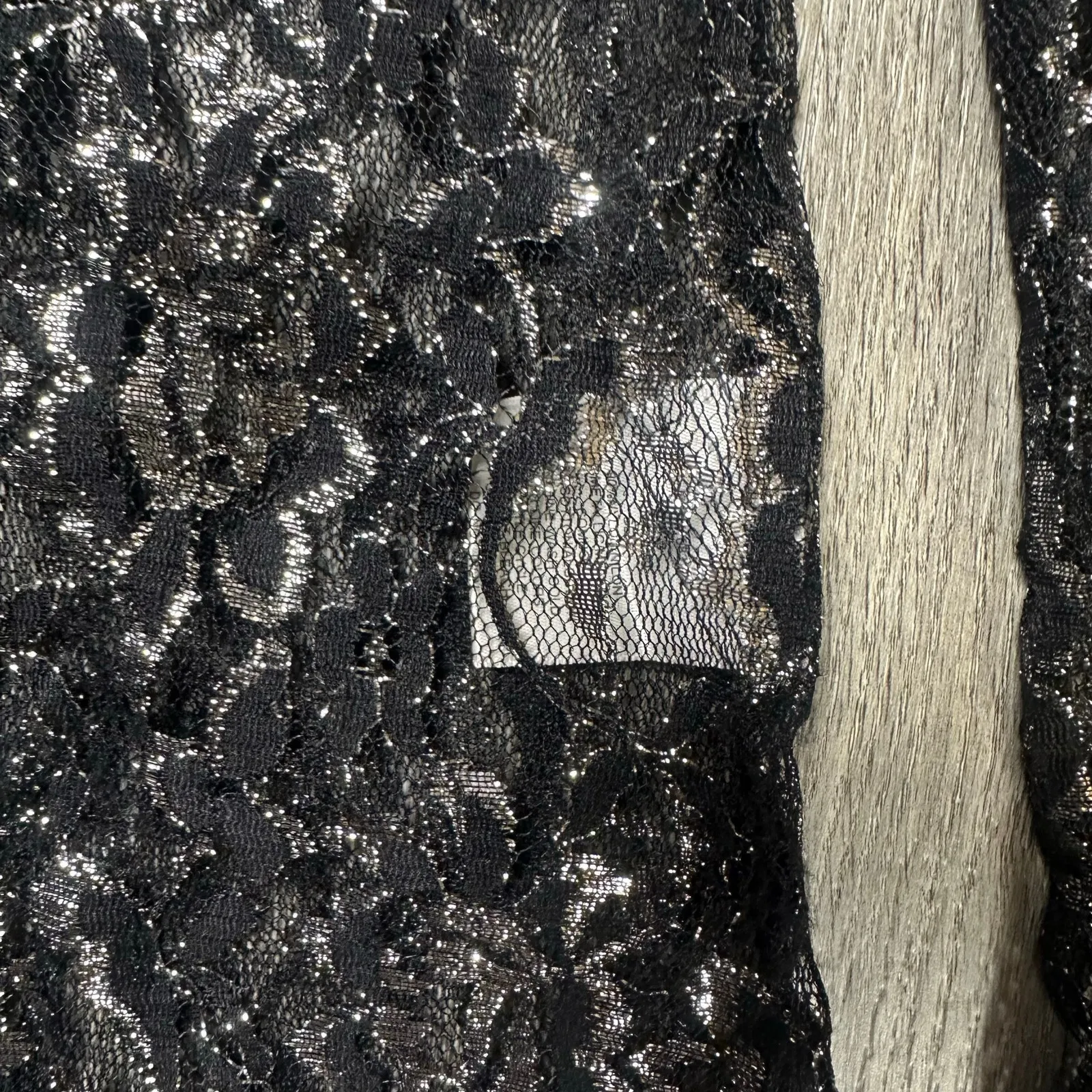 Bongo Y2K Black Metallic Silver Lace Button Front Shirt - Image 5