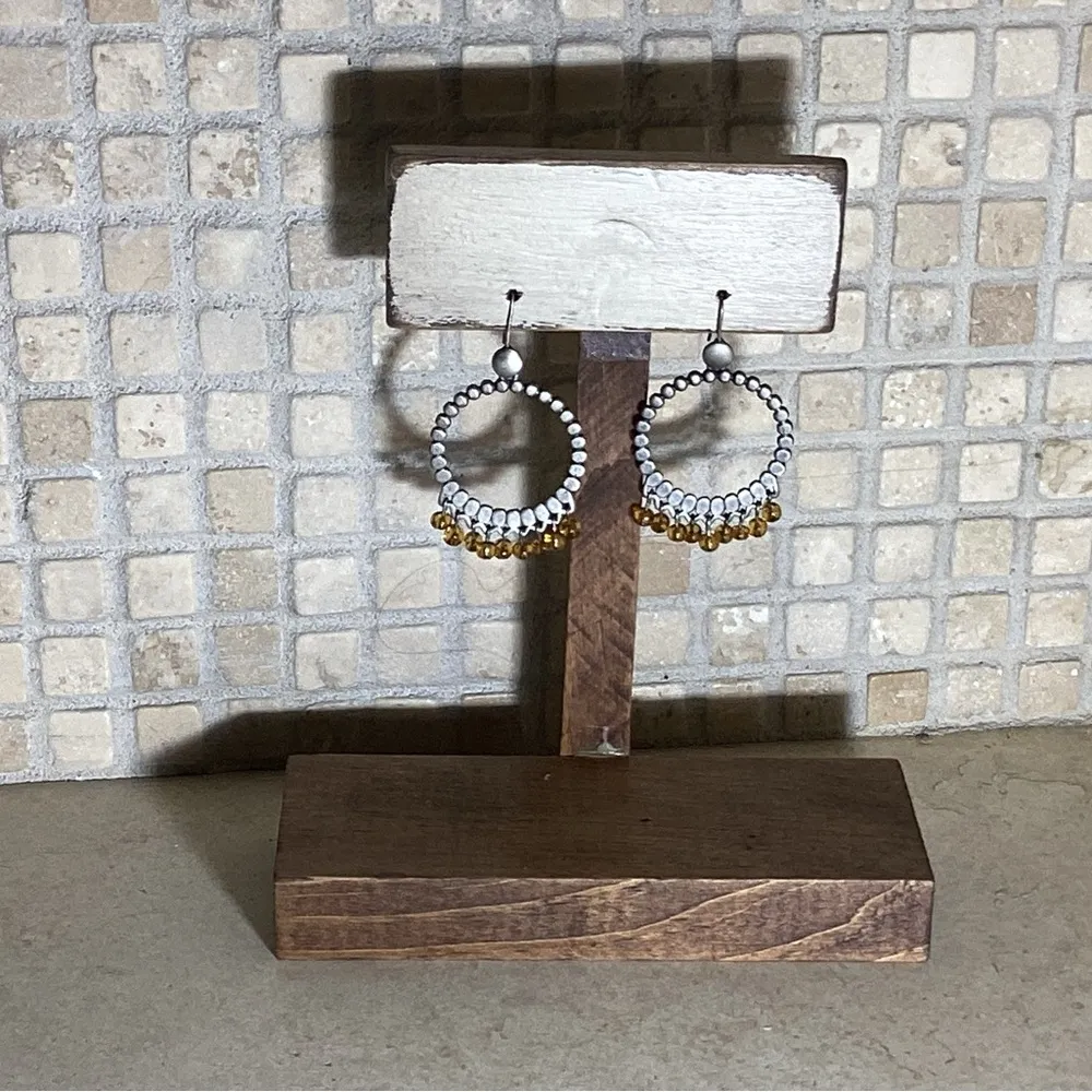 Nickel w/Amber Beads. Pierced Earrings Silver - Image 5