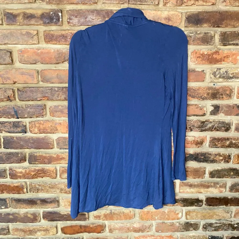 Kische Navy Blue Pleated Long Sleeve Open Front Cardigan Sweater Size Small - Image 4