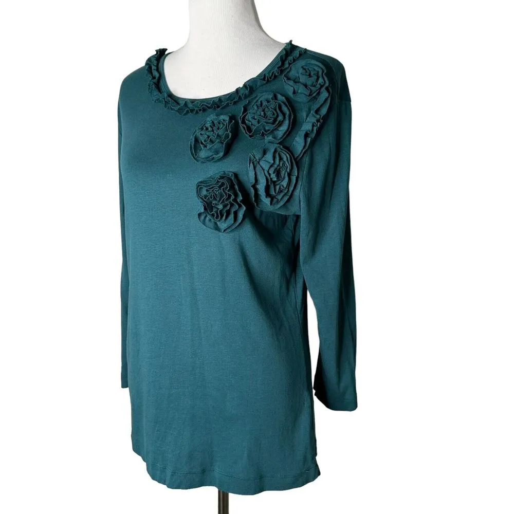 Van Heusen Floral Applique Top Womens L‎ Green Ruffle Feminine Romantic Blouse - Image 4