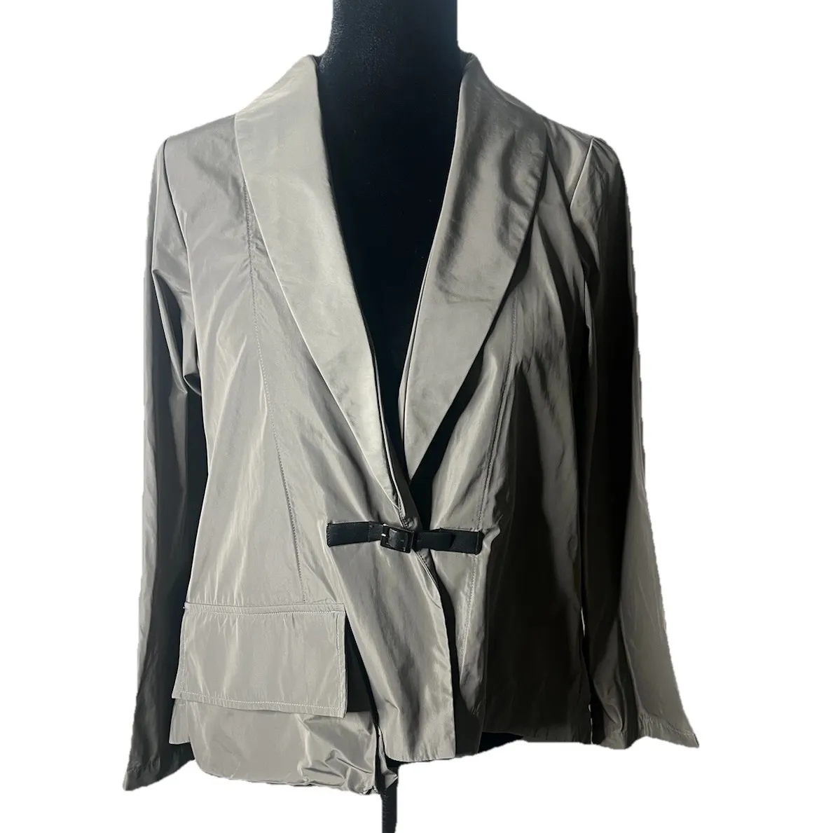 Sun Kim Jacket Women Small Taupe Oversized Lagenlook Shimmery Ltweight High Low Gray Size 4 - Image 6