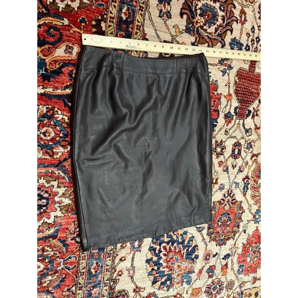 John Patrick Womens Black Genuine Leather Pencil Skirt Size 6 Lined Midi Classic - Image 7