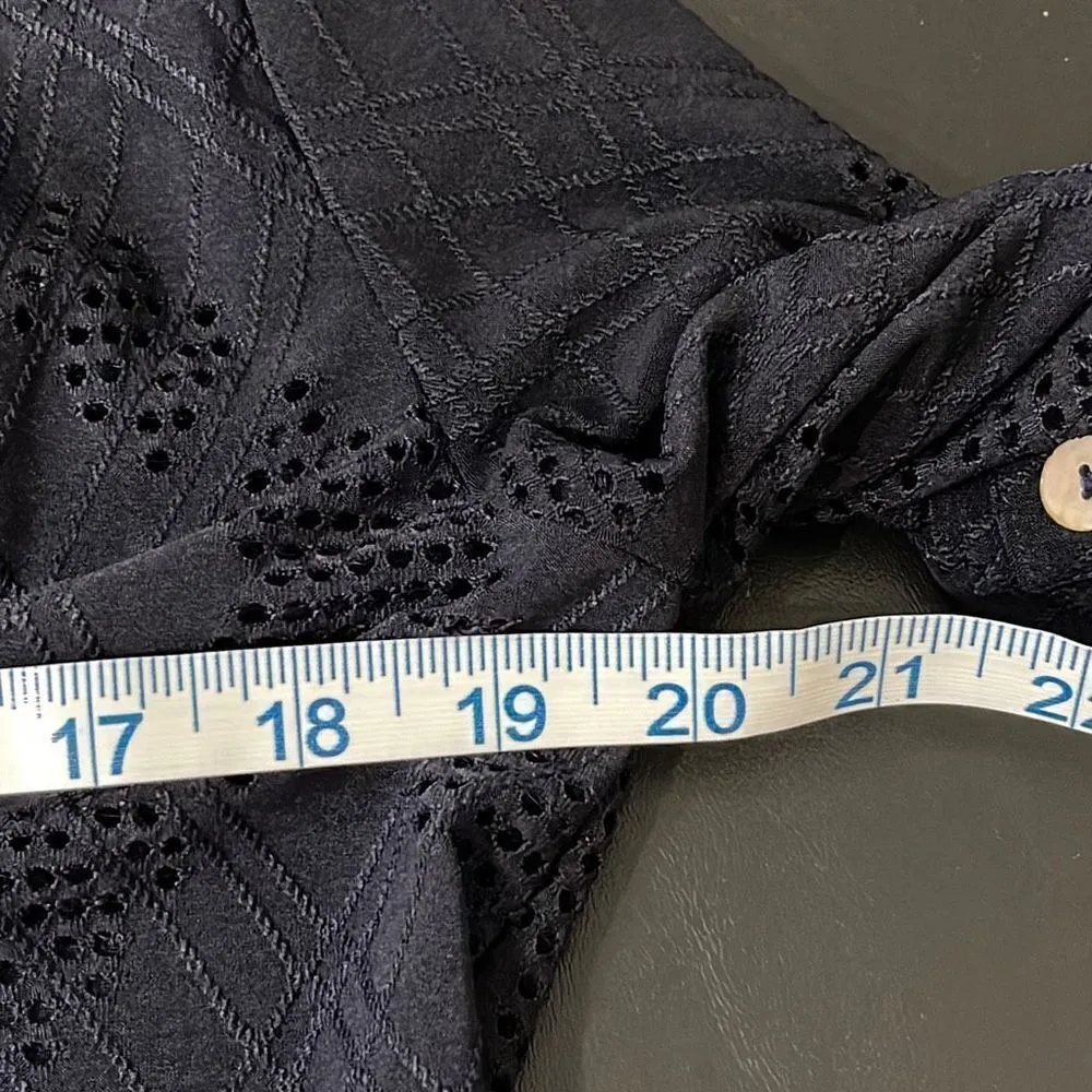 J Valdi Women's Navy Roll Tab‎ Sleeve Drop Waist Eyelet Swim Cover Up Small Blue - Image 6