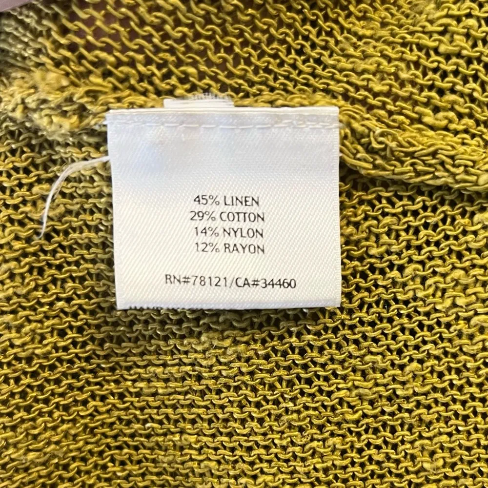 Eileen Fisher Top Greengold Melange Linen Grain V Neck Knit Sz XL EUC Short Slv - Image 8