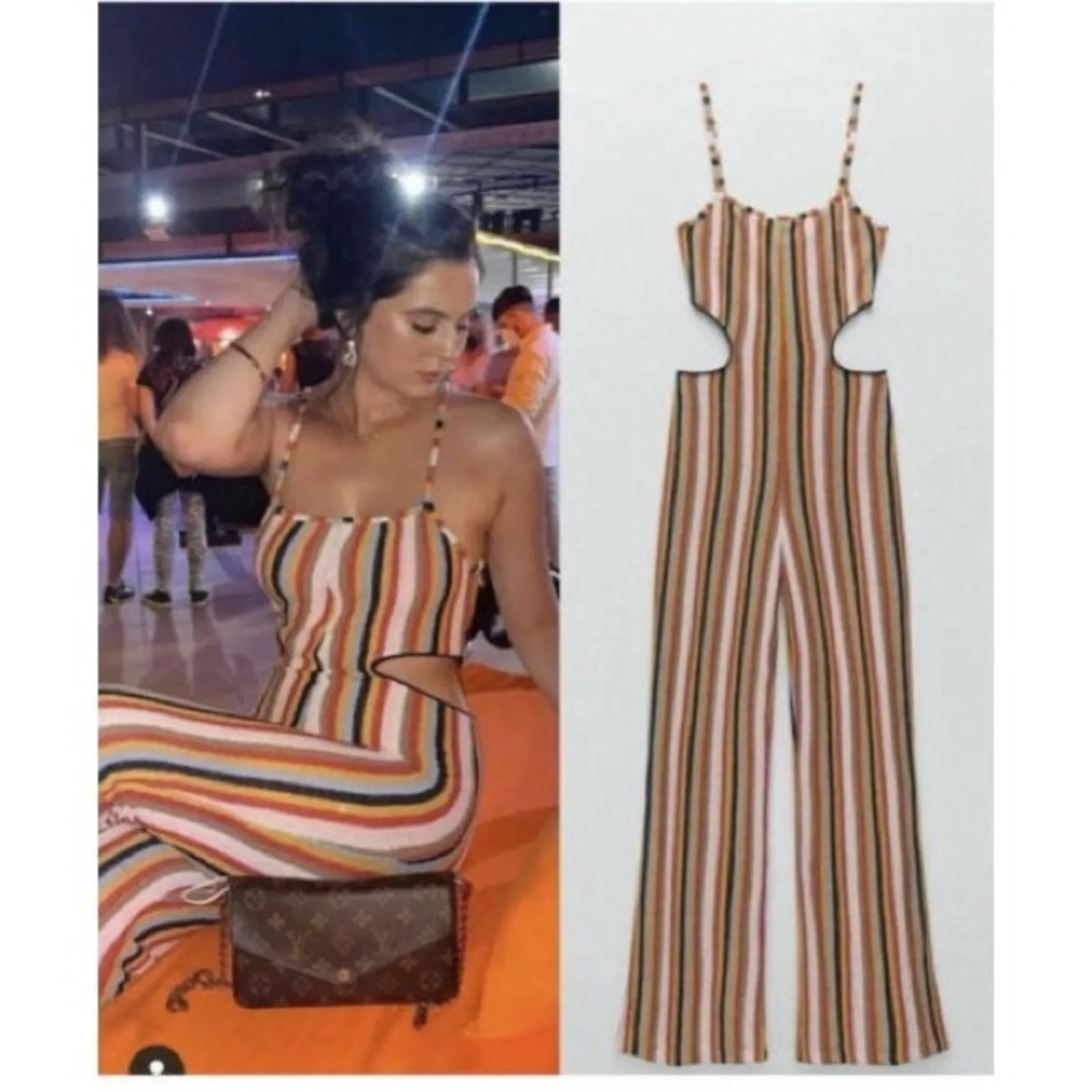 ZARA  Multicolor Striped Knit Side Cutout Jumpsuit - Medium - Image 2