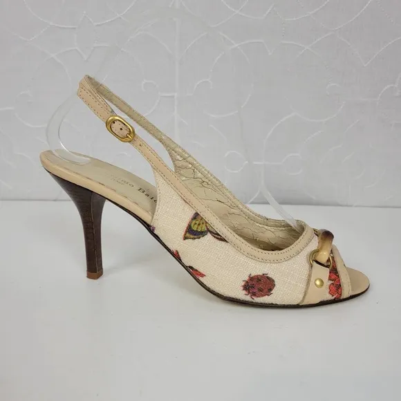 Massimo Baldi Womens Sandals Size 6.5 Cream Floral Open Toe Slingback Heels - Image 11
