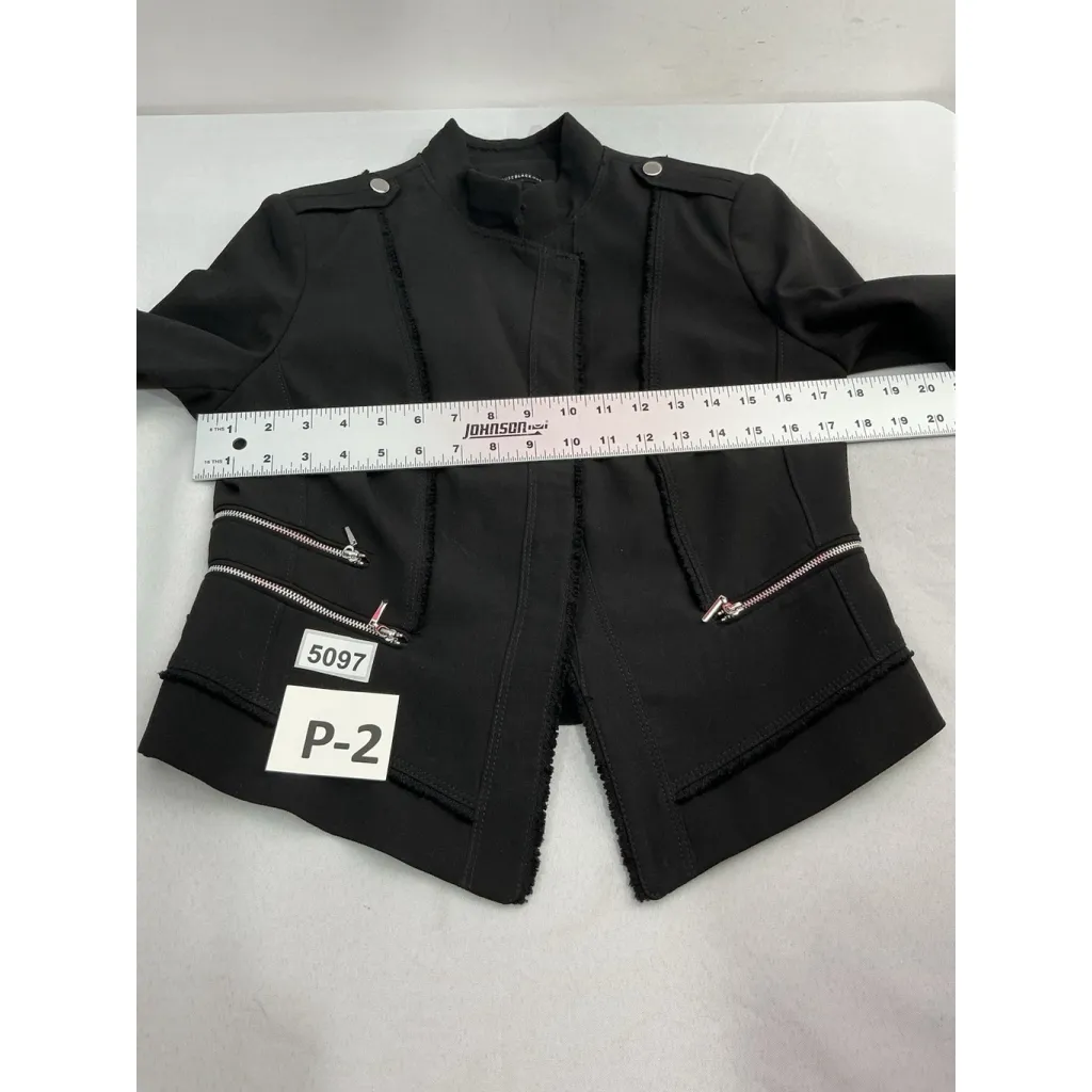 Womans White House Black Market Cropped Biker Jacket 6 Black Front Zip Pockets - Image 6