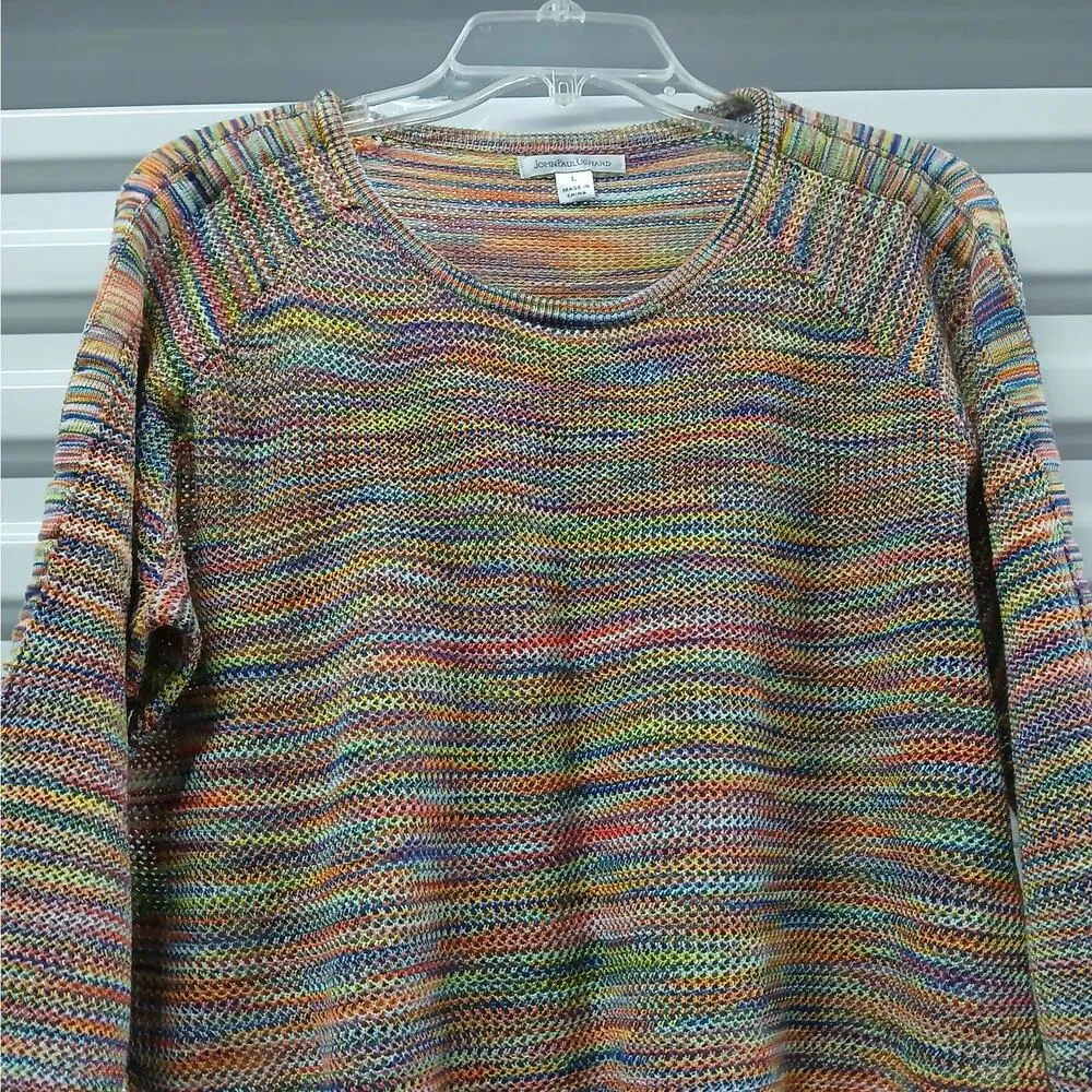 JohnPaulRichard Womens Sweater Large Crochet Knit Multicolored Pullover Boho - Image 5