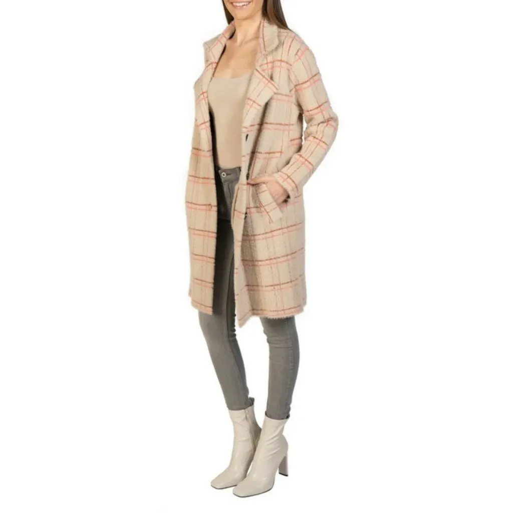 💕LOVE TOKEN💕 Eve Button Down Coatigan ~ Beige Plaid Windowpane Print Large NWT - Image 4