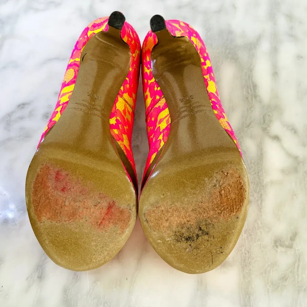 Nicholas Kirkwood Neon Pink Yellow Lace Platform 36.5 Pump 80's Bright Dance Y2K Size 5.5 - Image 7