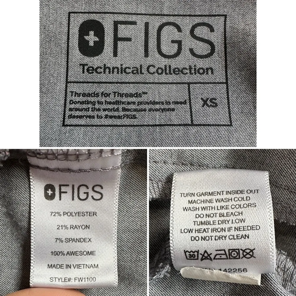 Figs Casma Gray Three-Pocket Scrub Top, Sz XS - Image 11