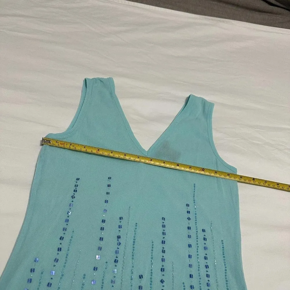 Women’s Y2K Nylon The Limited Blue Sequin See Through Tank Top Shirt Sz M Medium - Image 8