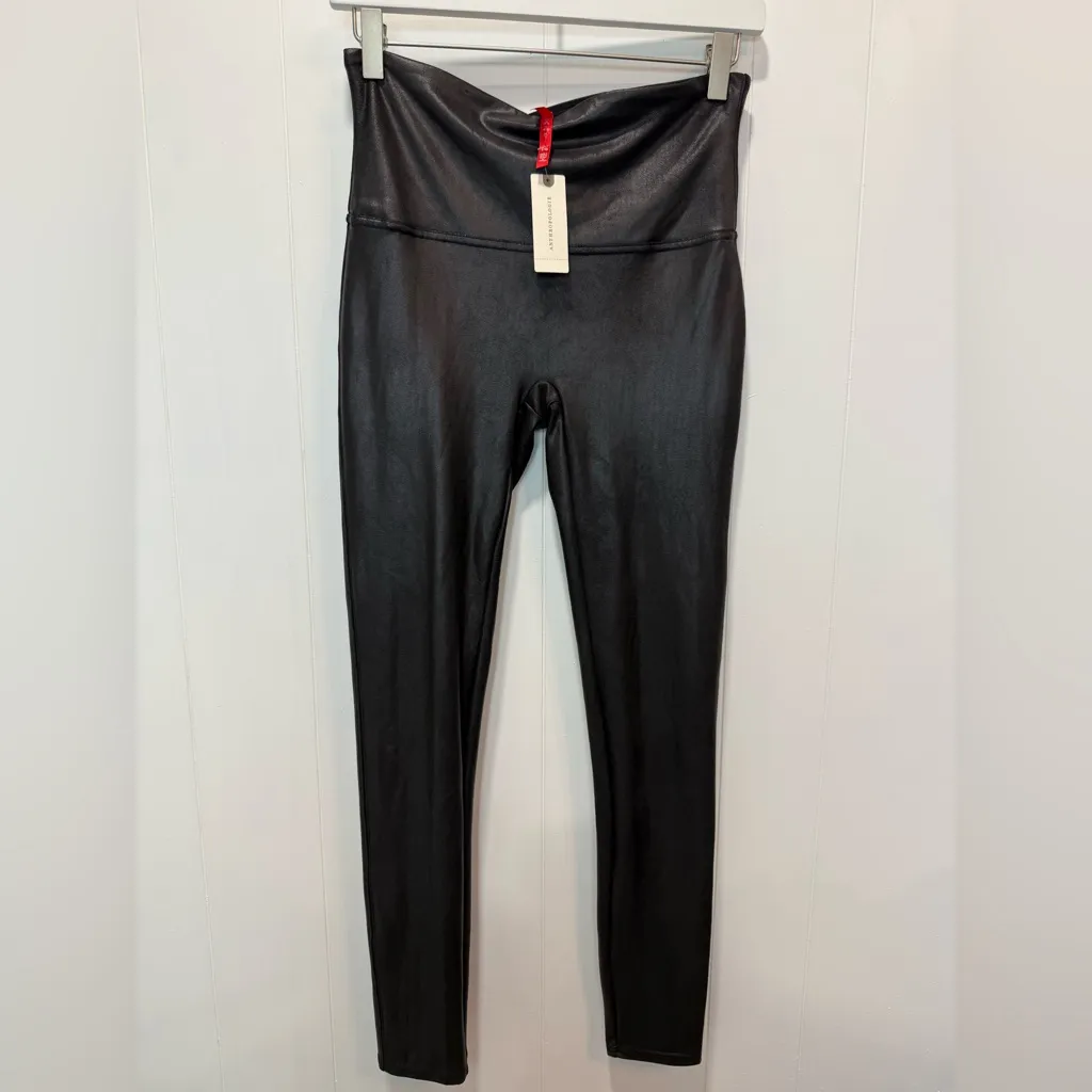 NWT SPANX Anthropologie Black Faux Leather Shiny Leggings Size Large - Image 2