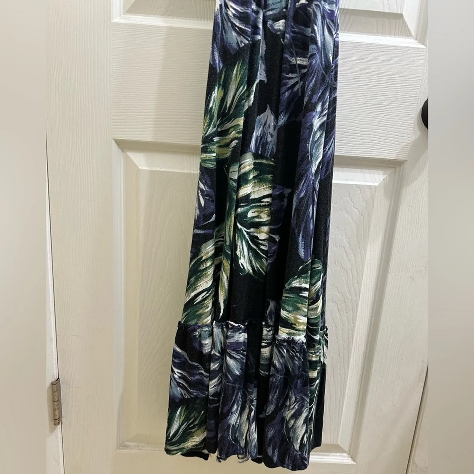 Cynthia Rowley Black Tropical Leaf Floral Soft Midi Dress XS/ S Retro w Pockets - Image 2