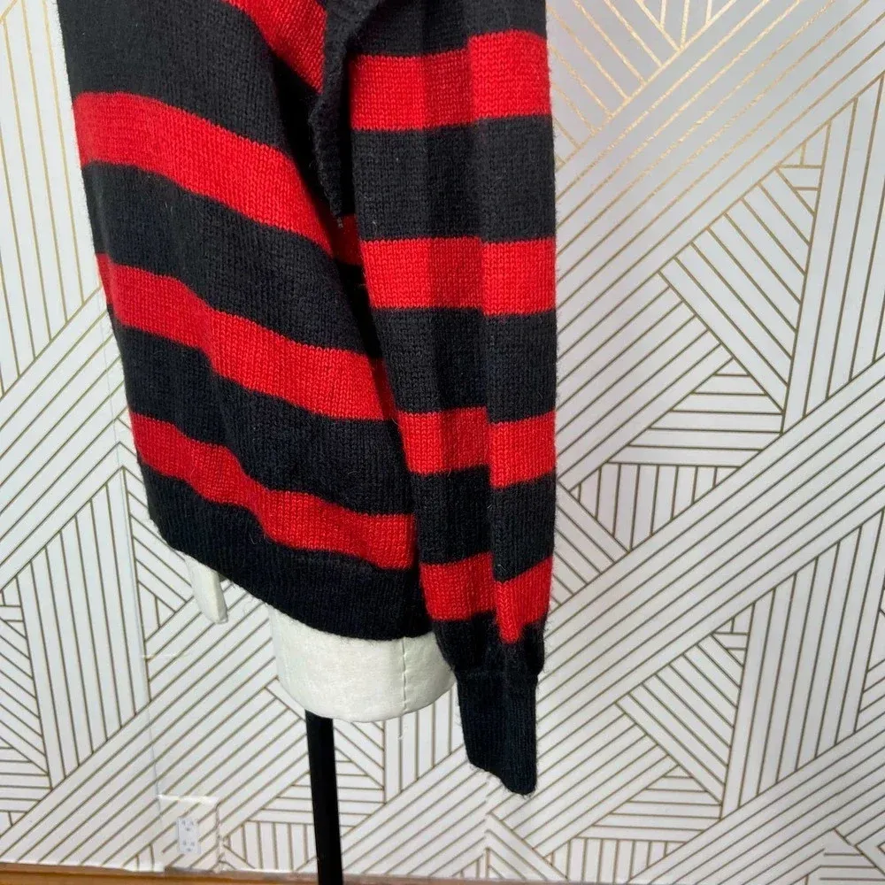 Zara Striped Sweater with Tulle Neck Red‎ Black Size Medium - Image 7