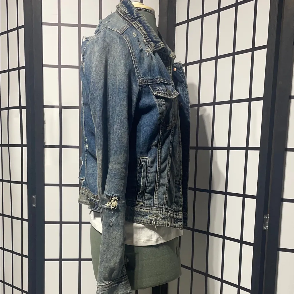 American Eagle Outfitters Blue Distressed Jean Jacket - Image 3