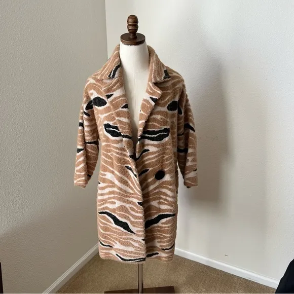 Joseph Ribkoff Coat XS Animal Stripe Print Faux‎ Fur Textured Loose Fitting - Image 6