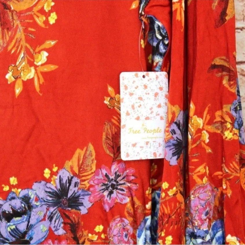 Free People | Summer Red Orange 2 AM Floral Mini Dress High Neck Scoop Back - Image 9