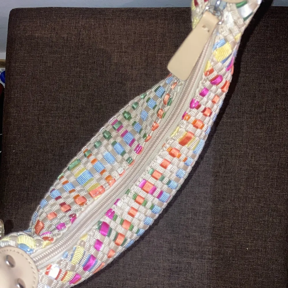 THE SAK Tan, Green, Pink, White, Orange, Blue Striped Woven Ribbon Purse - Image 13