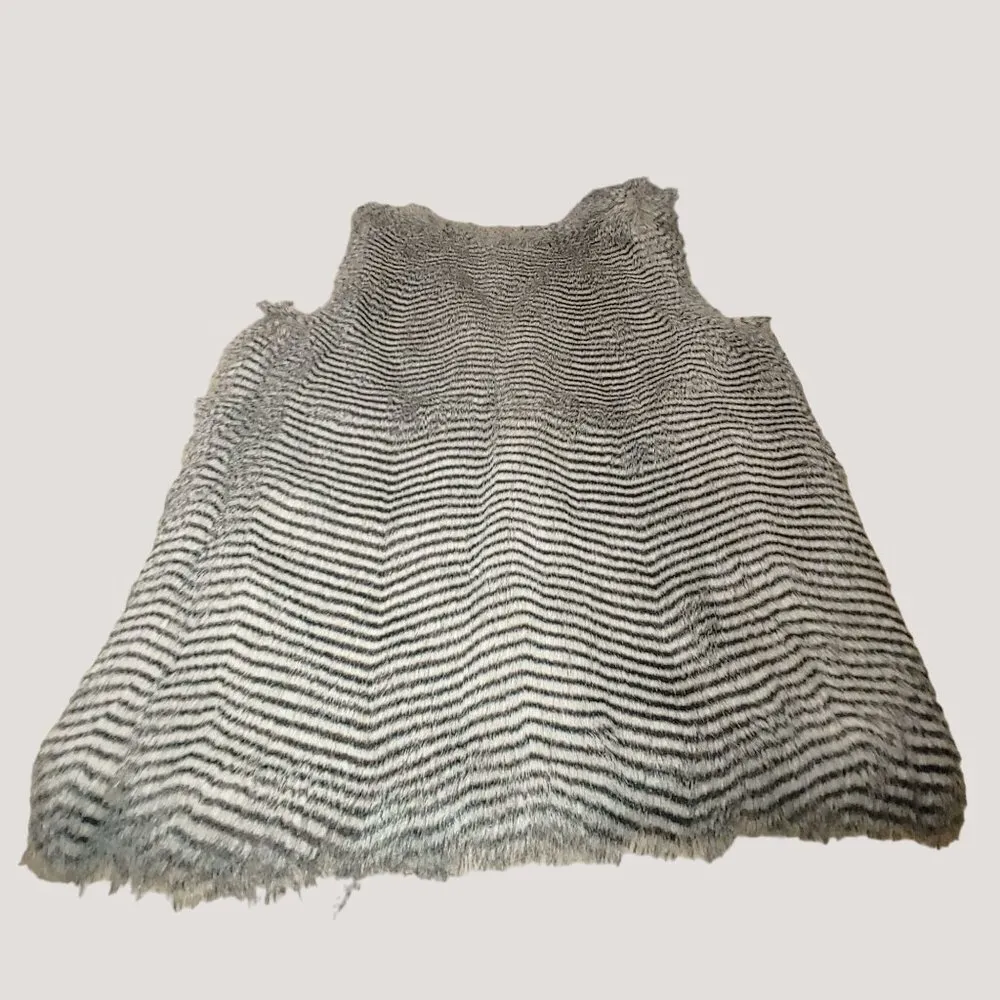 Faux Fur Striped Vest By Lunik Size L Black & Gray - Image 4