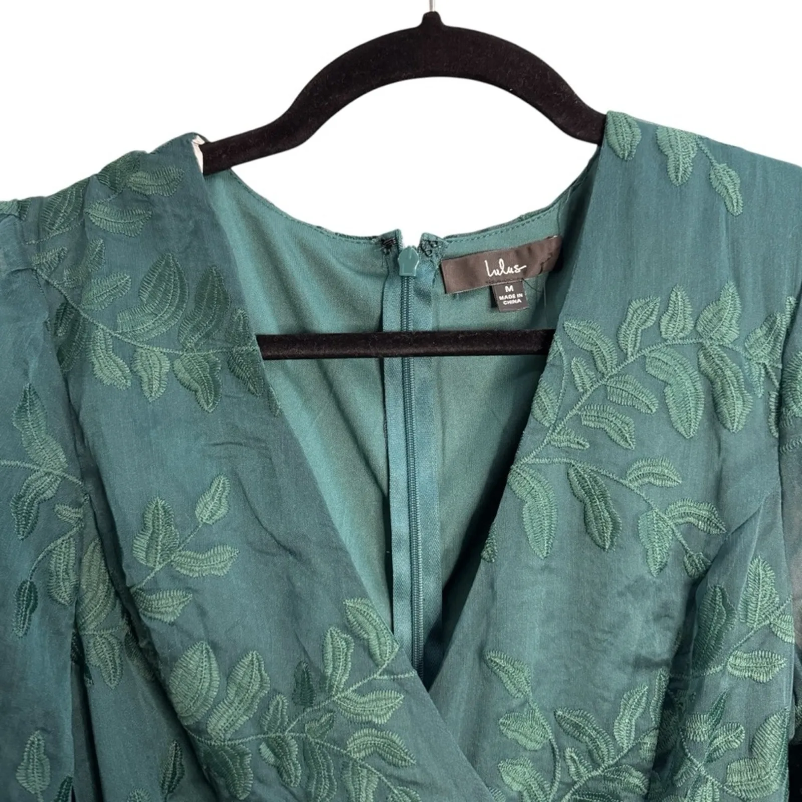 Lulus Inclined To Romance Emerald Green Floral Embroidered Mini Dress NWT - Image 4