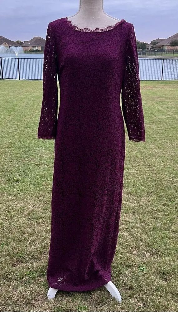 Adrianna Papell Burgundy Column Lace Gown - Image 2
