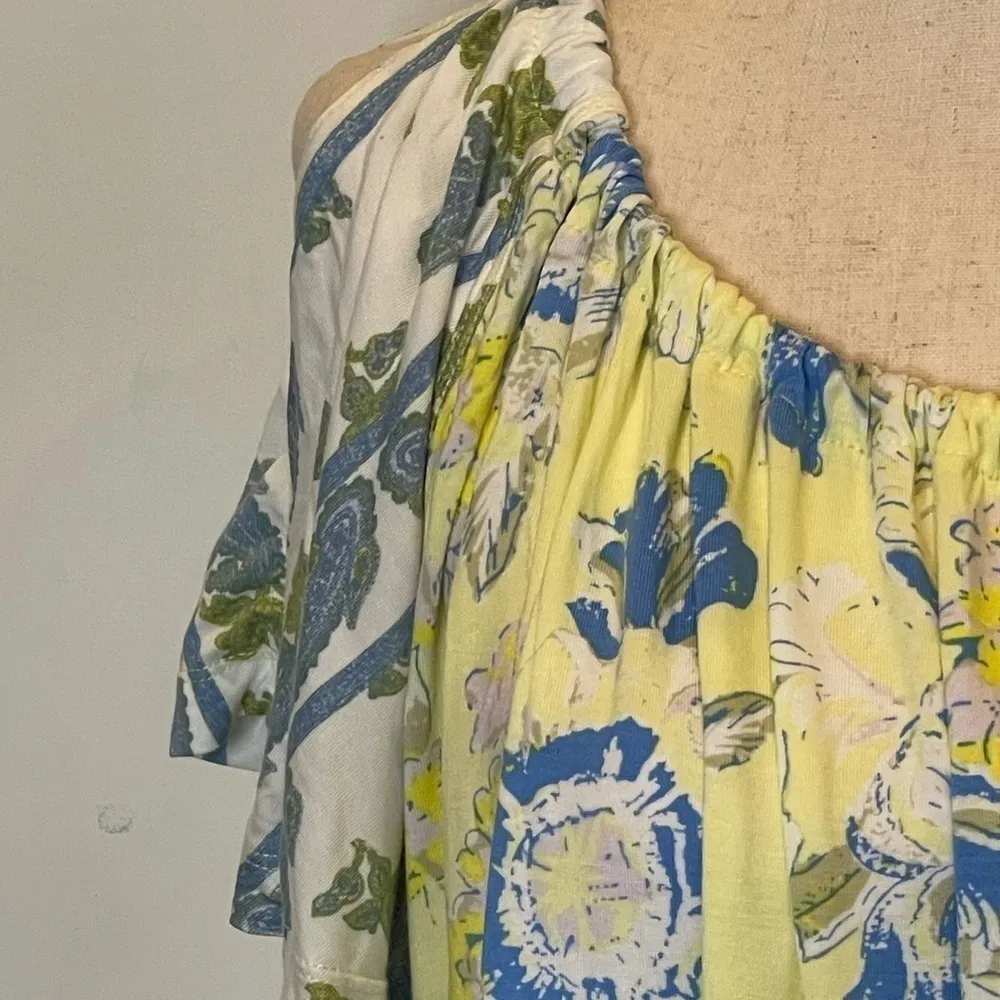 Free People Yellow Baja Babe Printed Cold Shoulder Short‎ Sleeve Top Size XS - Image 9