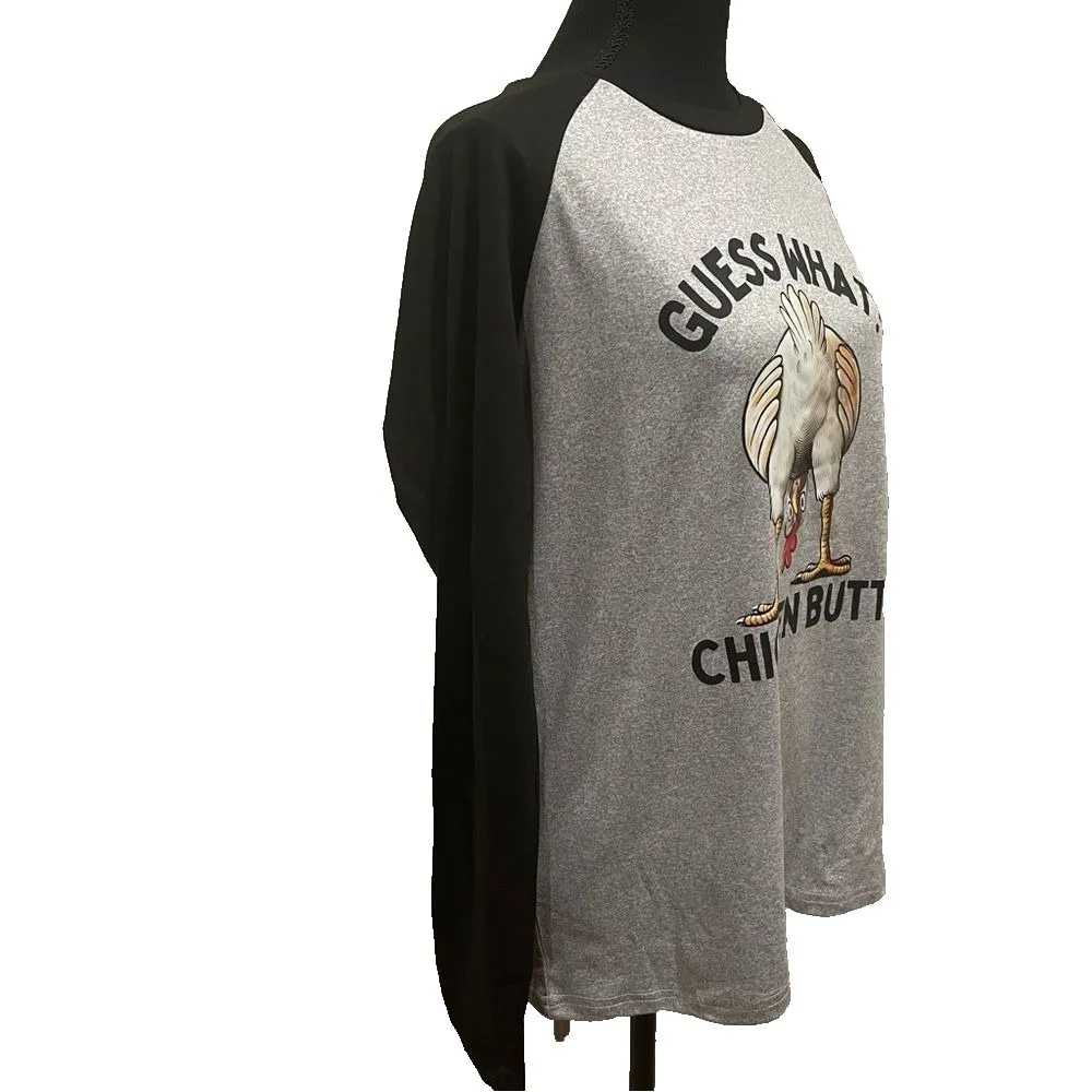 Funny Chicken Butt Graphic Tee Long Sleeve Shirt S, M, L, And XL Gray Black Size M - Image 4