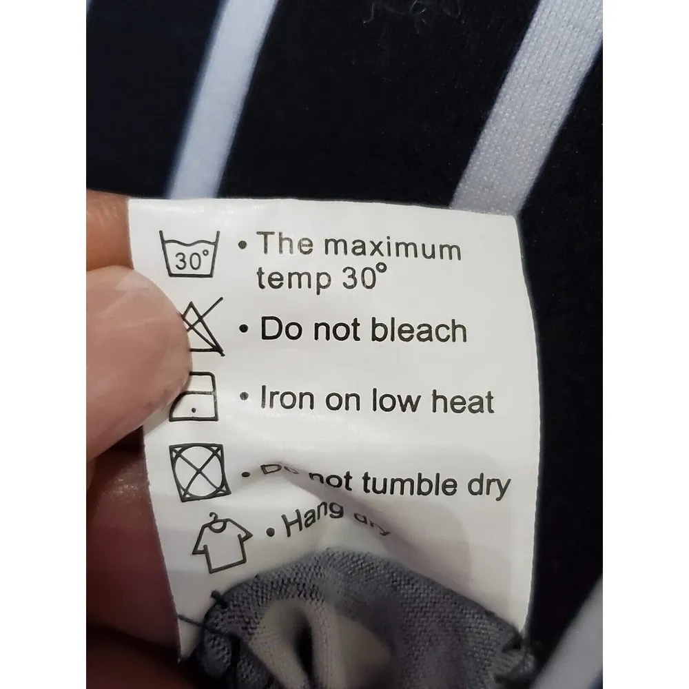 Levaca Womens Black Striped Polyester Round Neck Long Sleeve Knee Length Dress S - Image 11