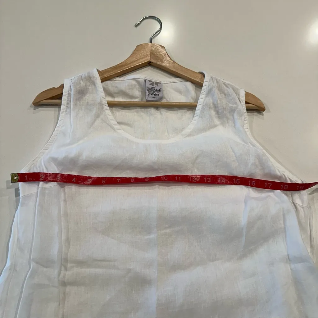 Match‎ Point 100% Linen Sleeveless Ruffle Hem Top Size Medium White - Image 5