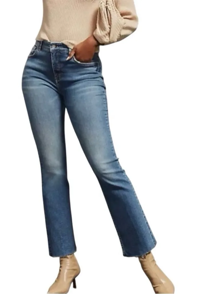 Pilcro- Yaya Crop Kick Flare Jeans Raw Hem Minimalist Closet Staple- Size 28 - Image 1