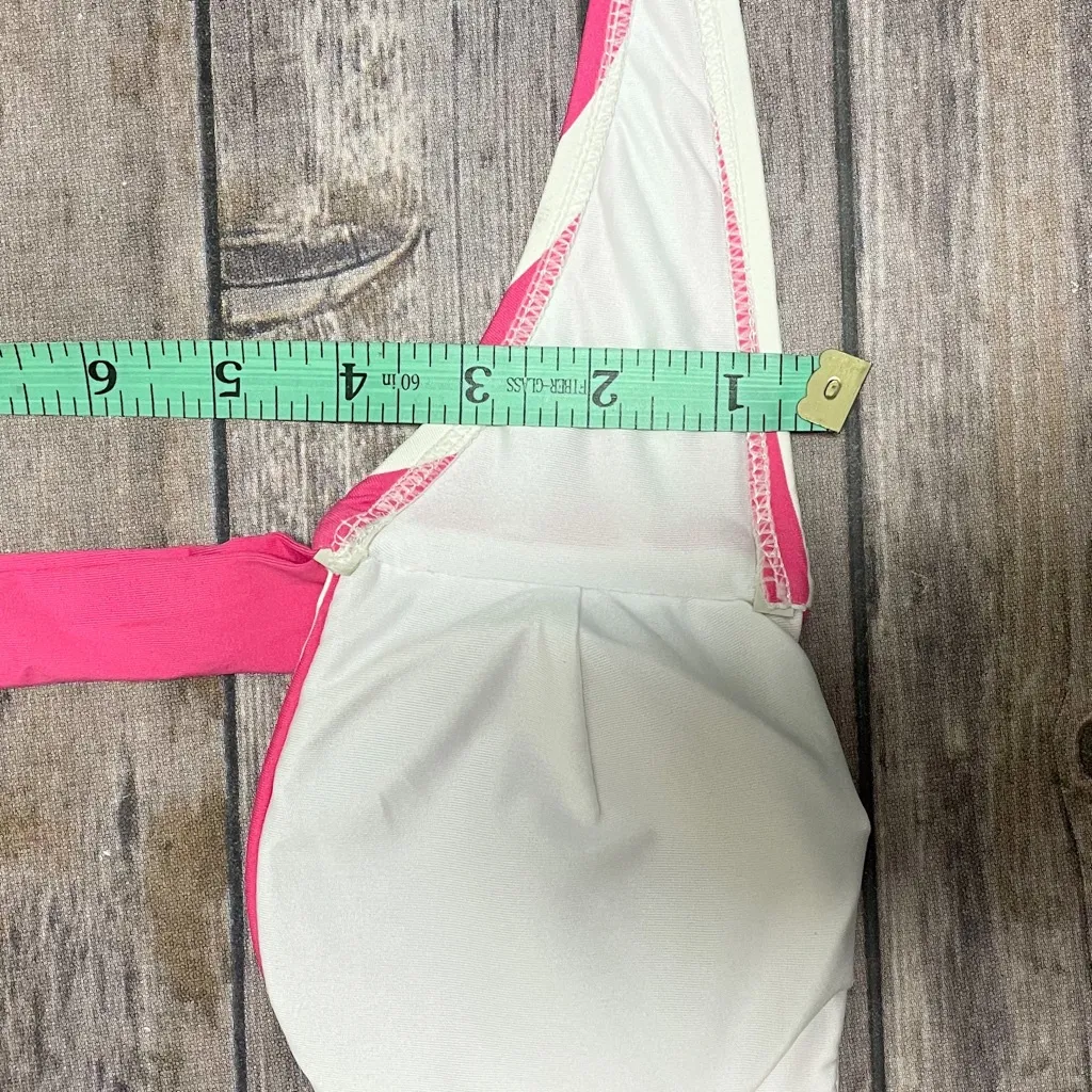 Anne Cole Pink Off White Stripe Halter Bikini Top Medium NWT Padded No Underwire - Image 9