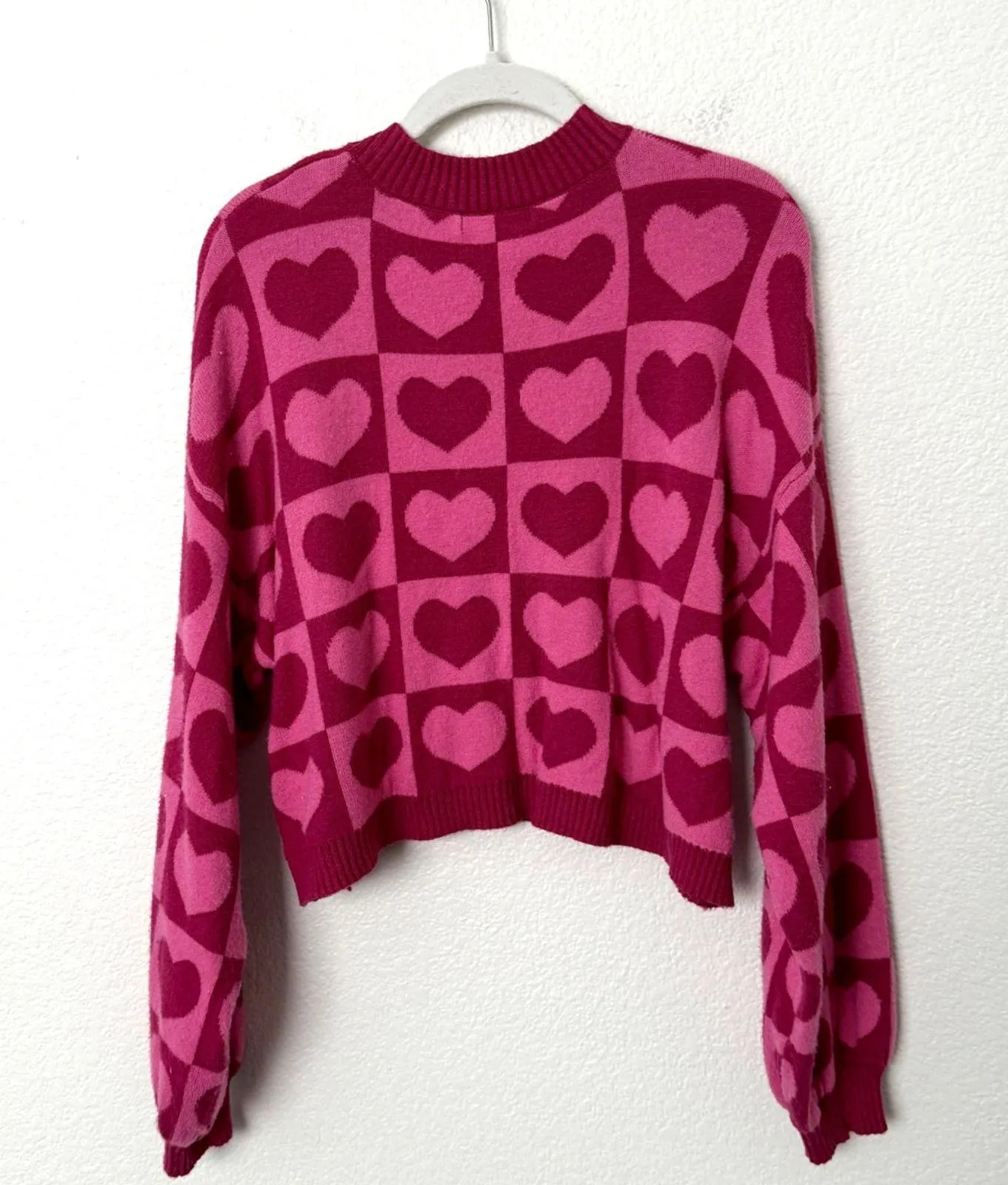 [Sincerely Jules] Pink Geometric Heart Print V-Neck Oversized Sweater Sz Medium - Image 2