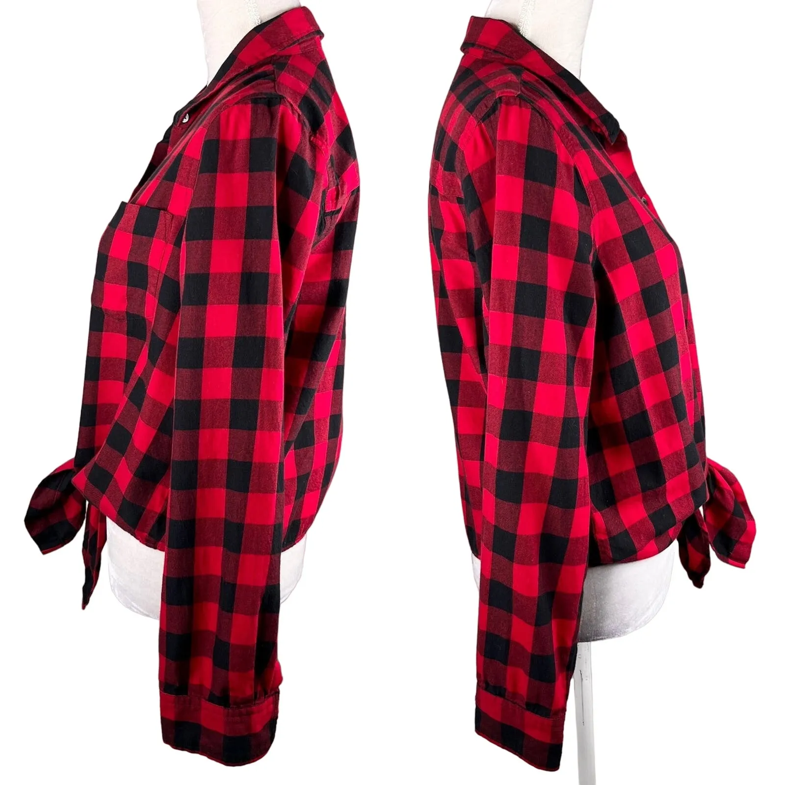 Madewell Flannel Tie-Front Shirt Large Sasha Red Buffalo Check - Image 5