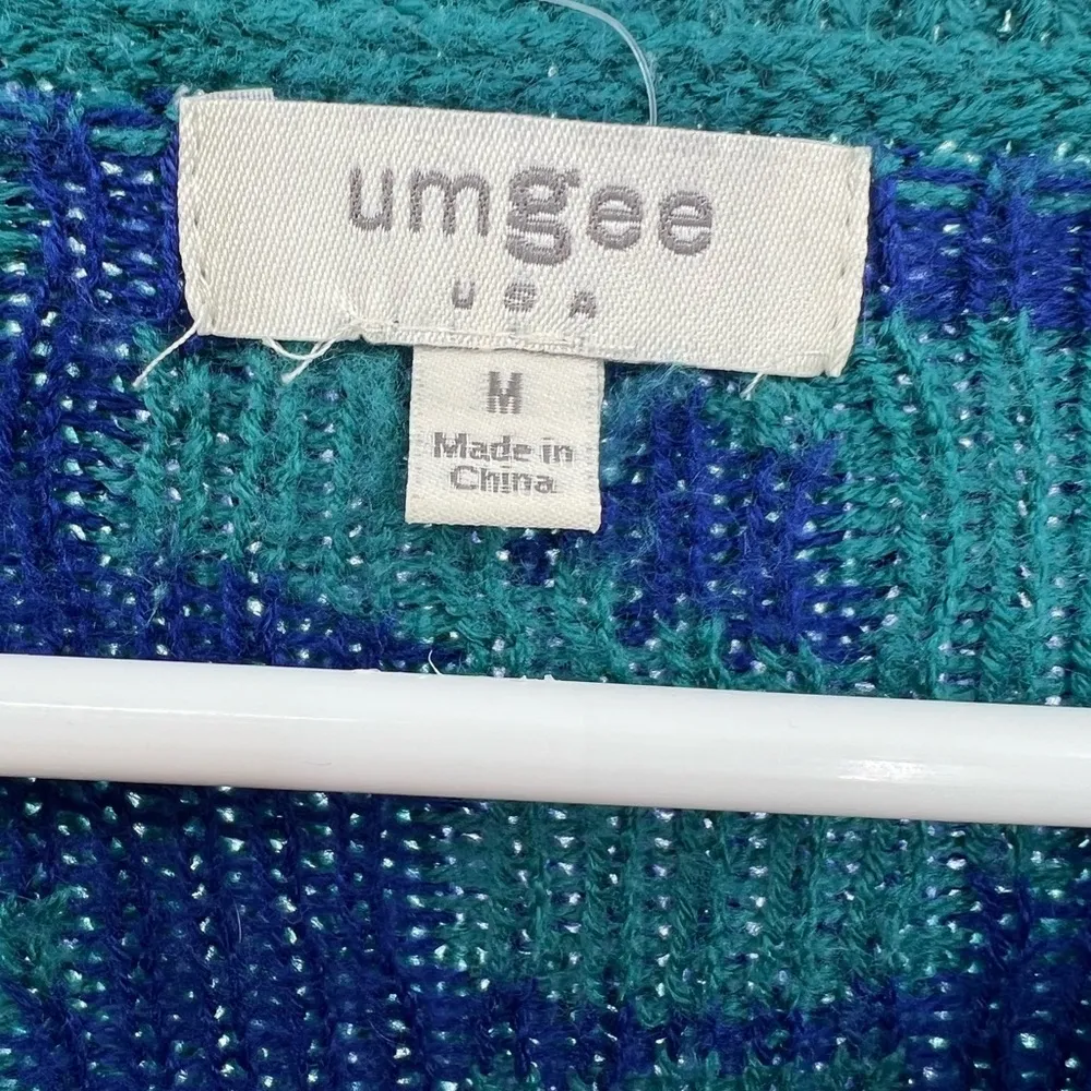 Umgee leopard cheetah blue green striped pullover sweater colorful mixed prints - Image 5