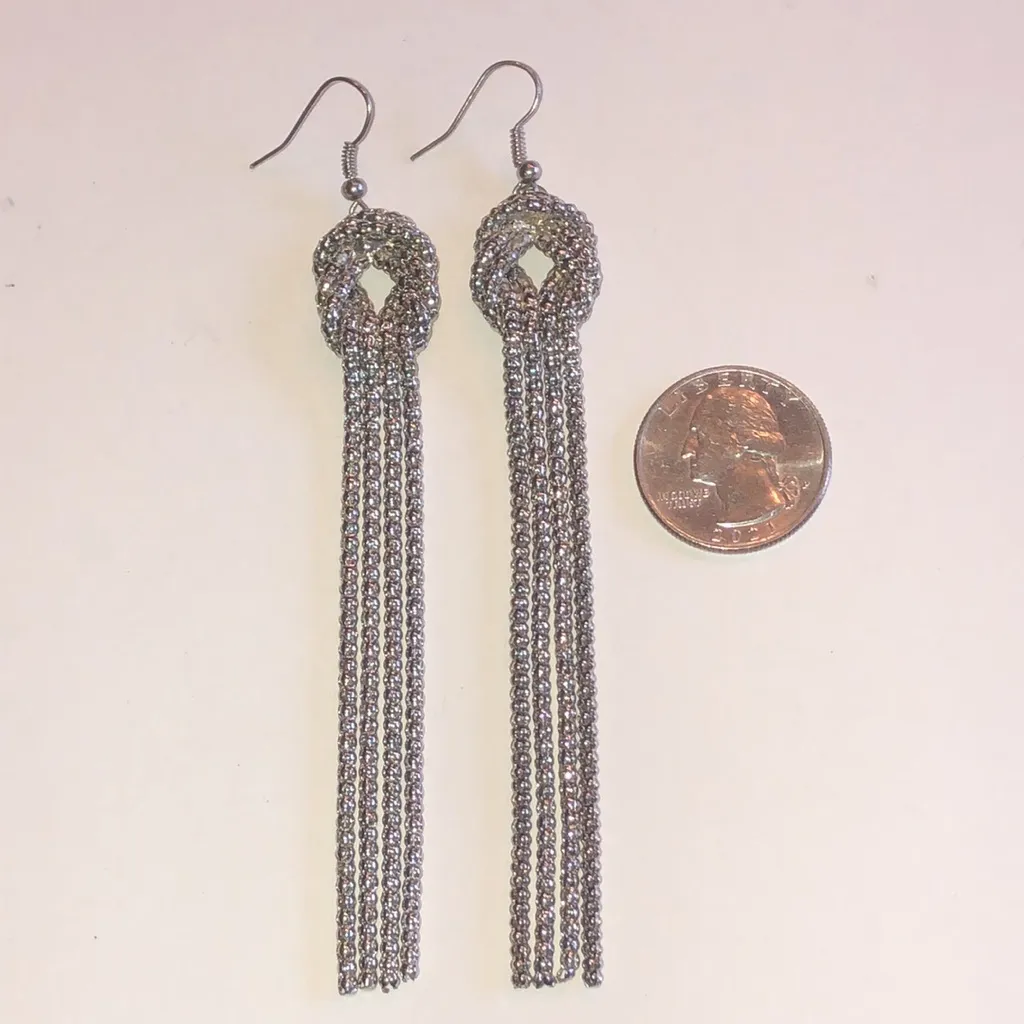 Elegant Silver Tone Shoulder Duster Boho Tassel Earrings - Image 3