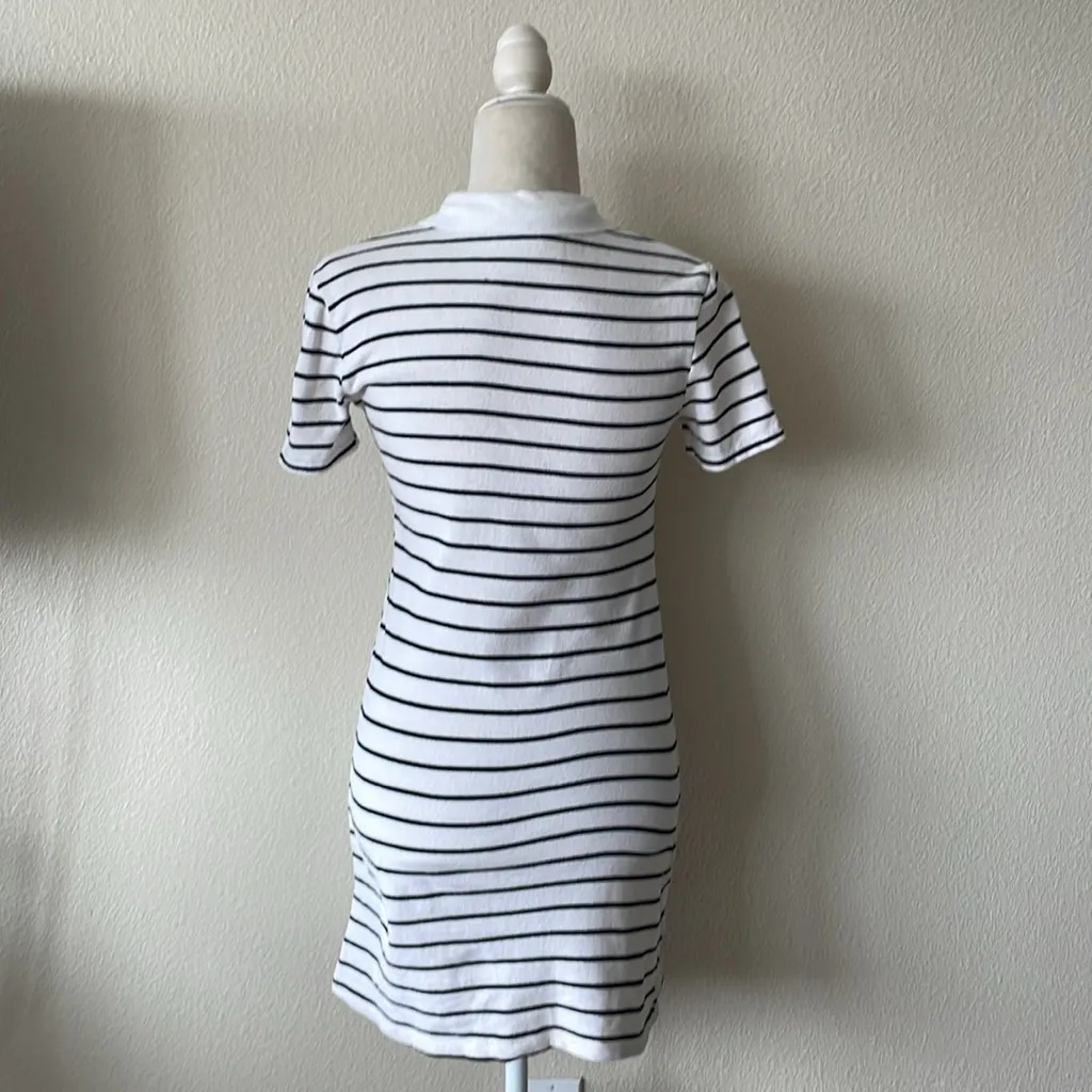 ZARA WHITE POLO COLLAR‎ STRIPED COTTON KNIT DRESS WITH CONTRAST BUTTONS SIZE S - Image 6