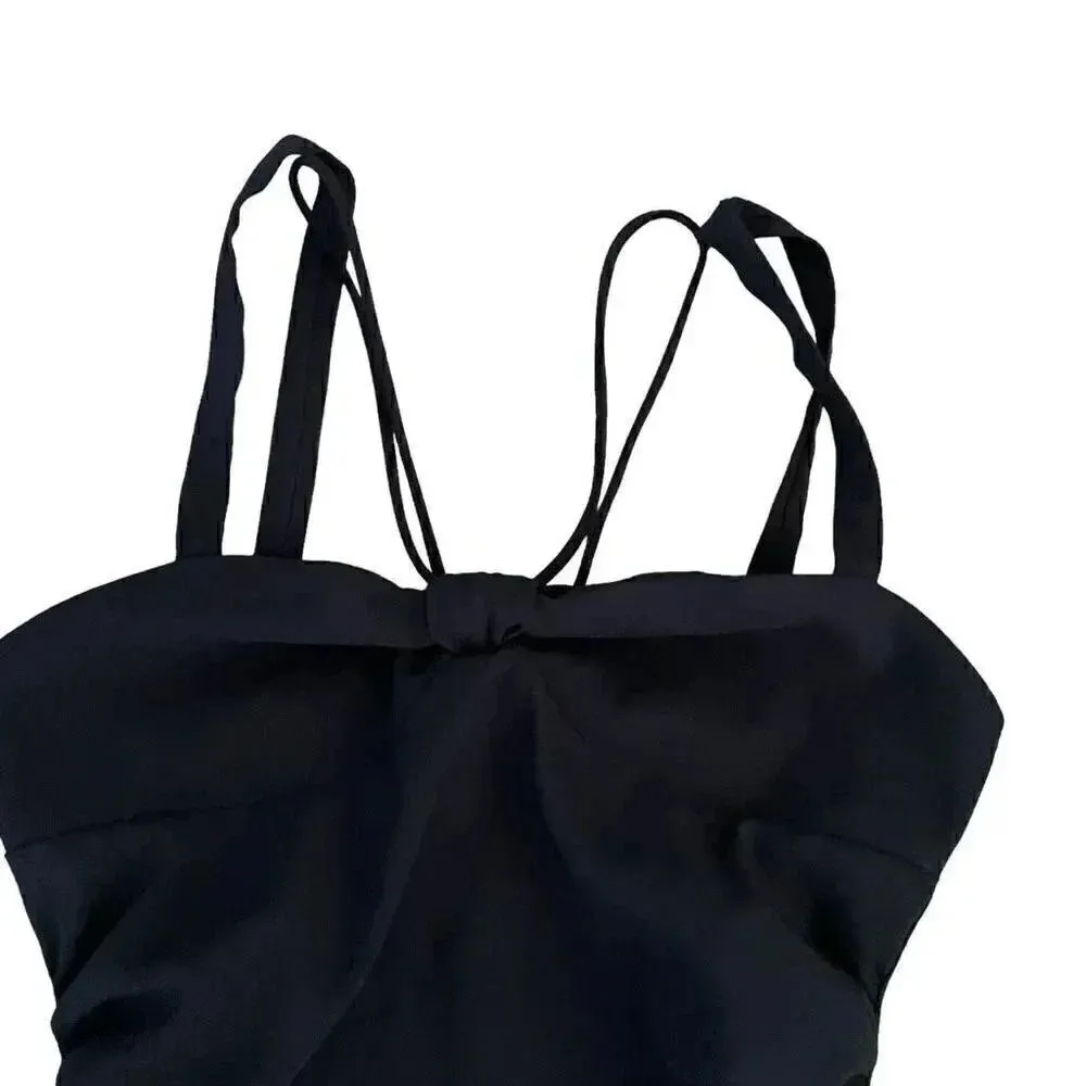 Zara Women’s Black knot bow top ruched sides double straps Mini Dress SZ S #1161 - Image 5