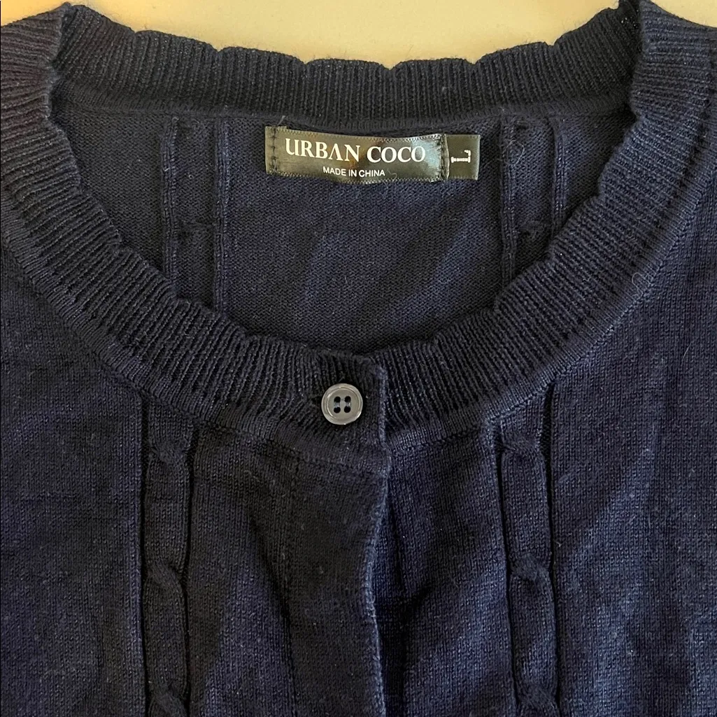Urban Coco Cable Knit Cardigan Navy Size Large - Image 5