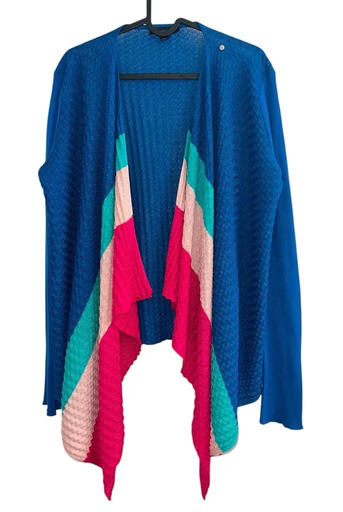 NEW Diesel Draped Colorblock Textured Knit Open Front Flowy Blue Cardigan top L - Image 1