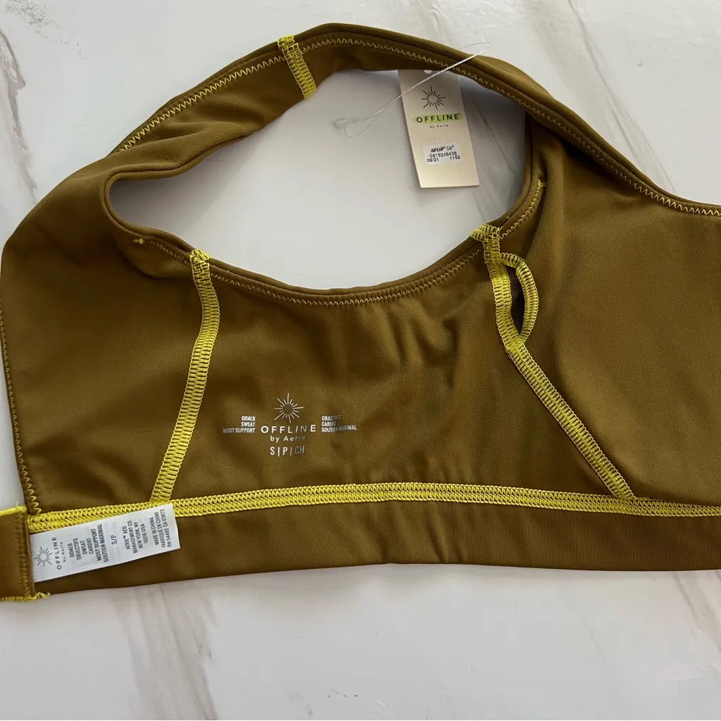 Offline by Aerie Sports Bra Size Small Sweat Cardio Most Support Brown Mustard - Image 8