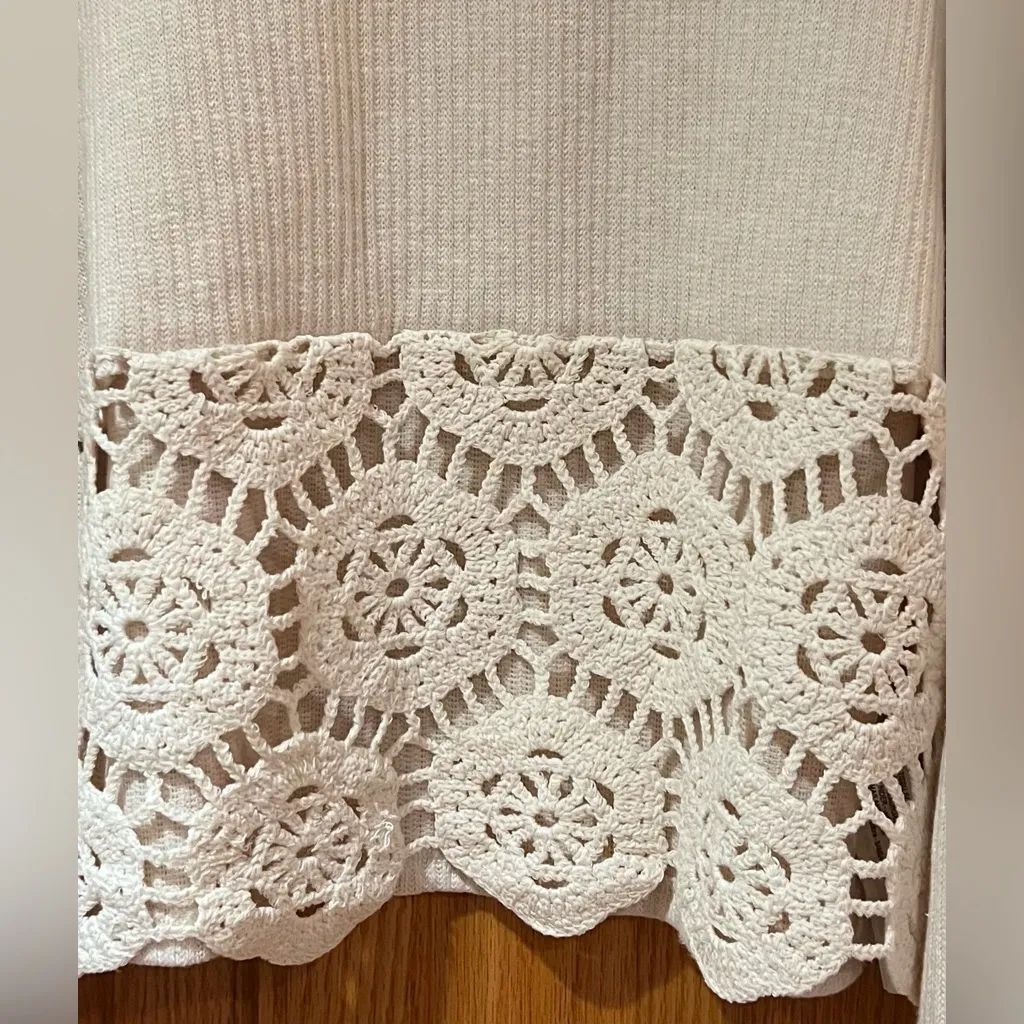 ZARA Beige Ecru Crocheted‎ Long Sleeve Sweater Sweatshirt Top Shirt Size Small - Image 9