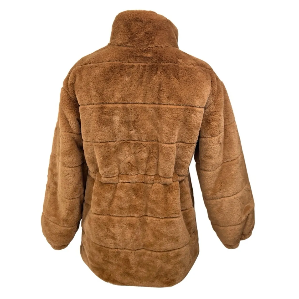 Elie Tahari Brown Faux Fur Shearling Long Sleeve Zip Drawstring Coat Jacket Sz M - Image 2