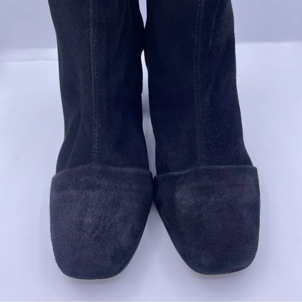 suede block heel square toe black booties women Size 38/ 7.5US - Image 3